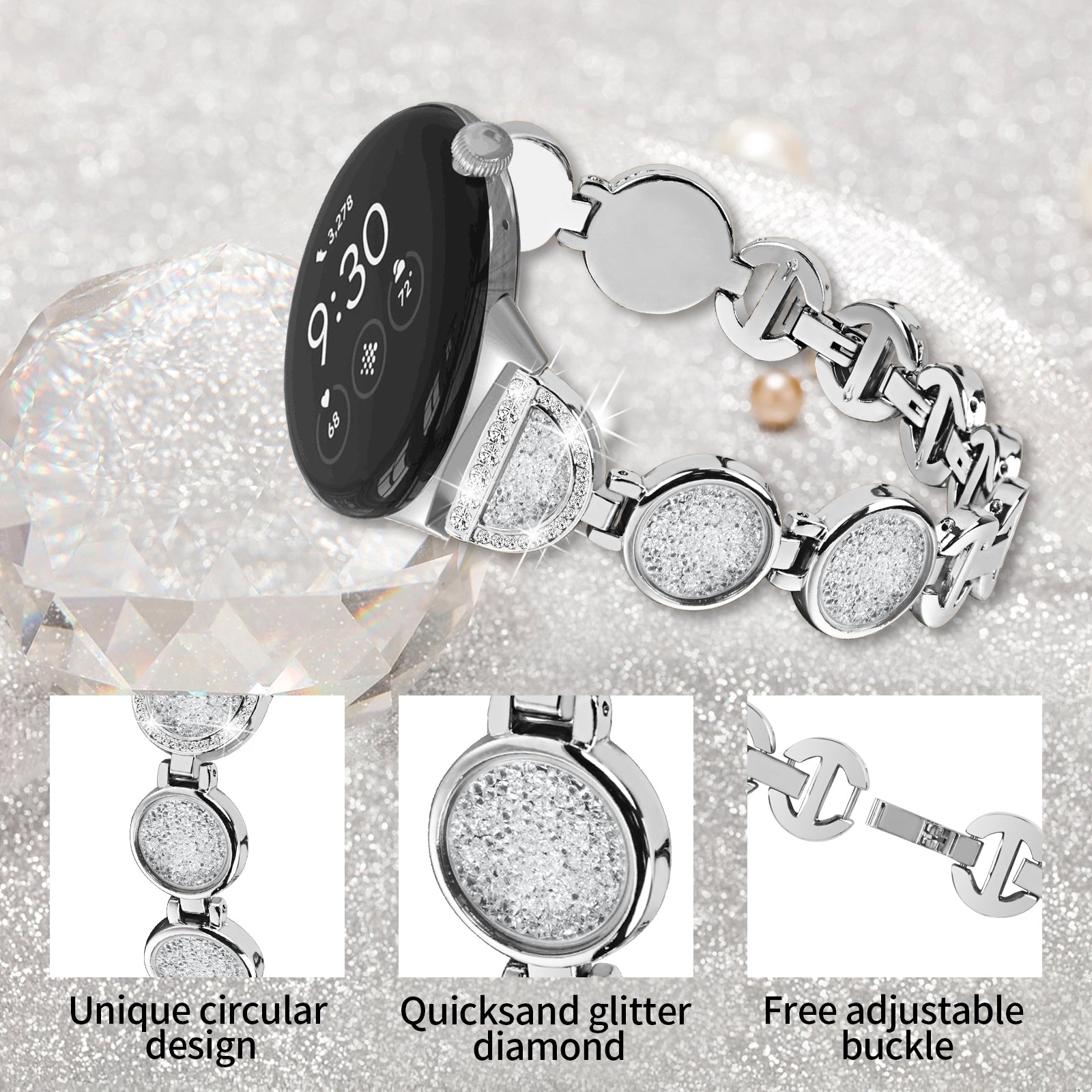 Quicksand Watch Band for Google Pixel Watch 2 Pixel Watch Rhinestone Decorated Watch Strap Quicksand Watch Band for Google Pixel Watch 2 Pixel Watch Rhinestone Decorated Watch Strap